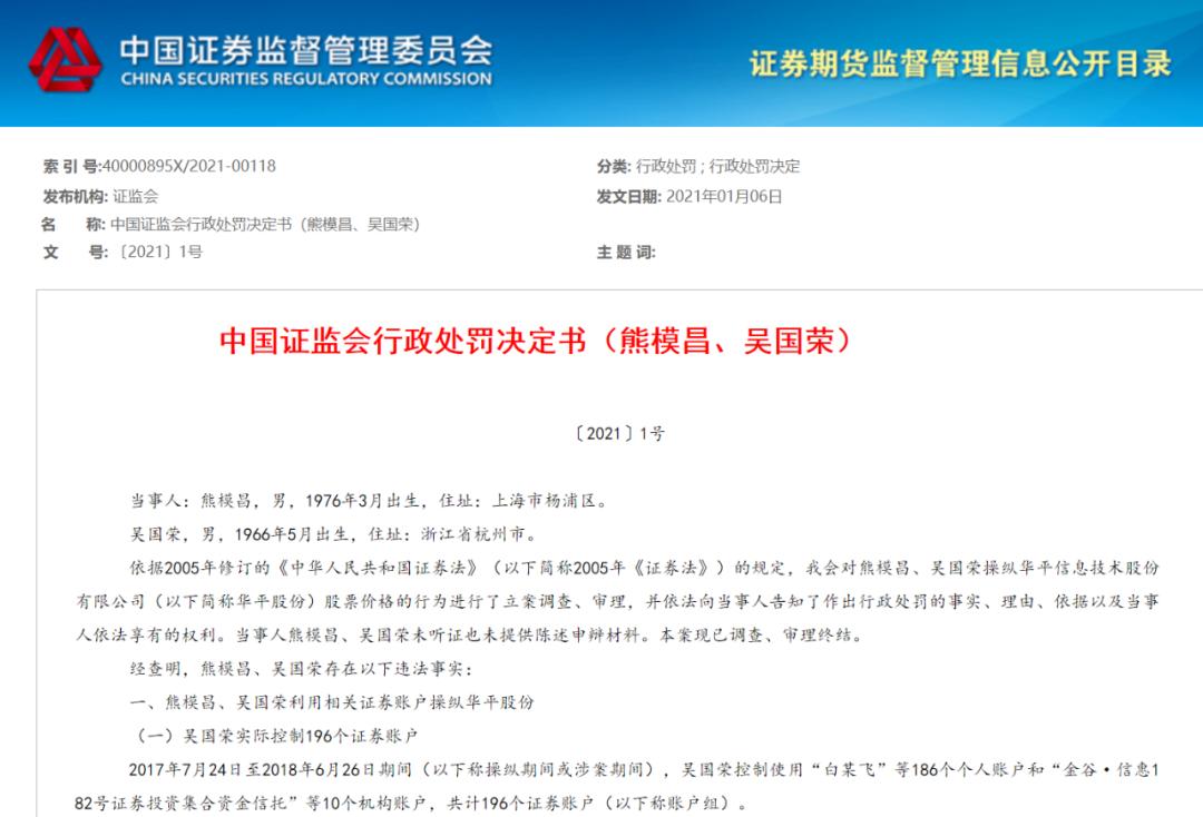 证监会2021首张罚单给两散户，操纵股价不赚反亏成最惨庄家